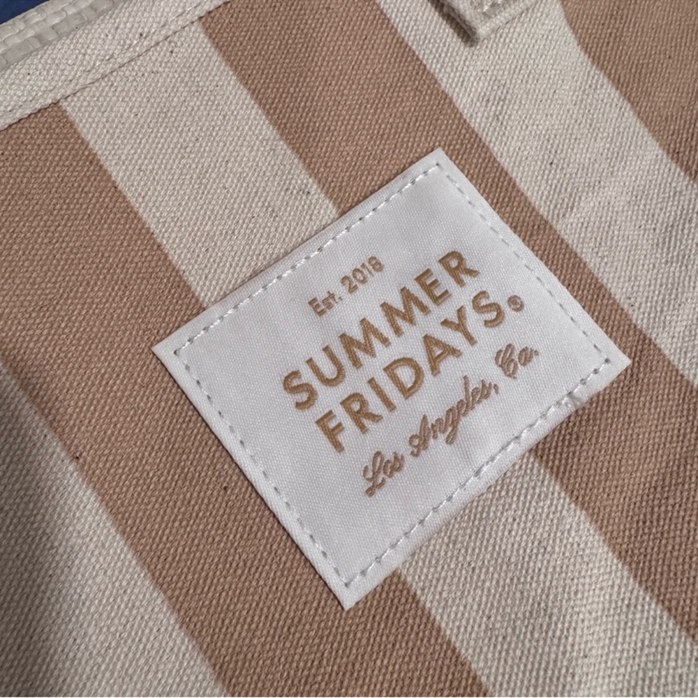 Summer Fridays Striped Canvas Tote in Beige and Cream Stripe Limited Edition - Picture 3 of 4